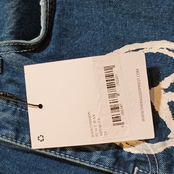 Ragged Jeans Blue High Waisted Straight Leg White Peace Sign Print A24 - Picture 5 of 8
